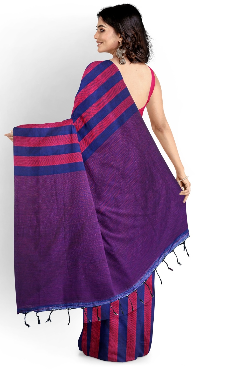 Maroon Blue Pure Cotton Tejal Hand Loom Saree (1198)